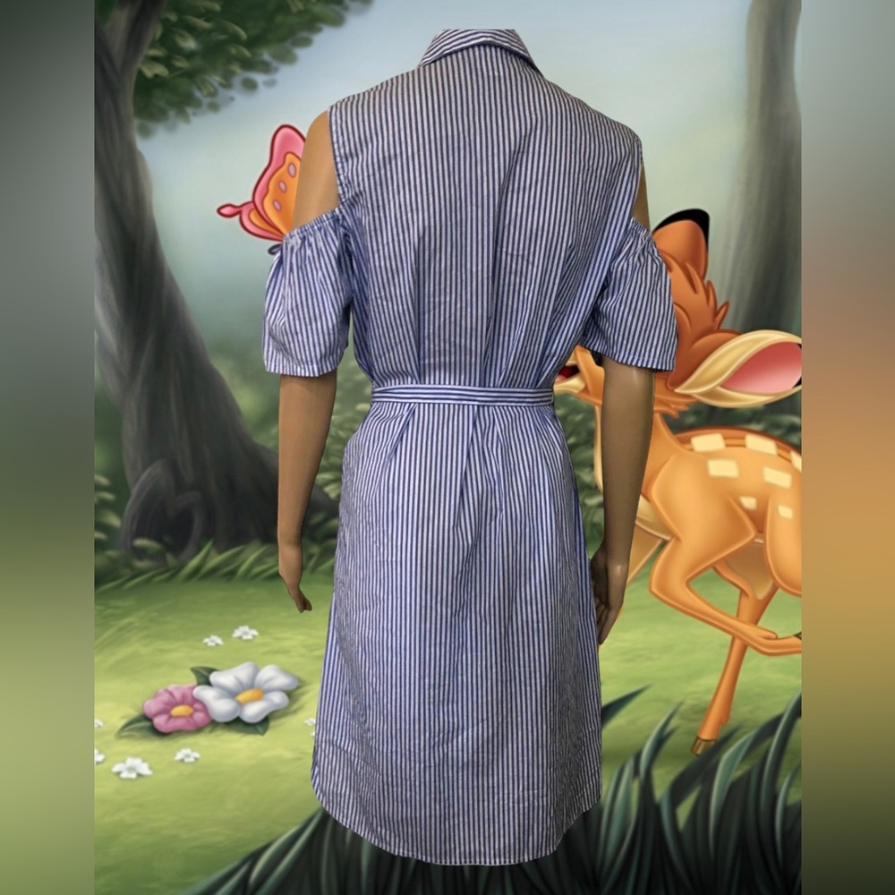 Disney Bambi Embroidered Cold Shoulder Shirt Dress ,Tie Waist Size Small 8-10 - Picture 3 of 10